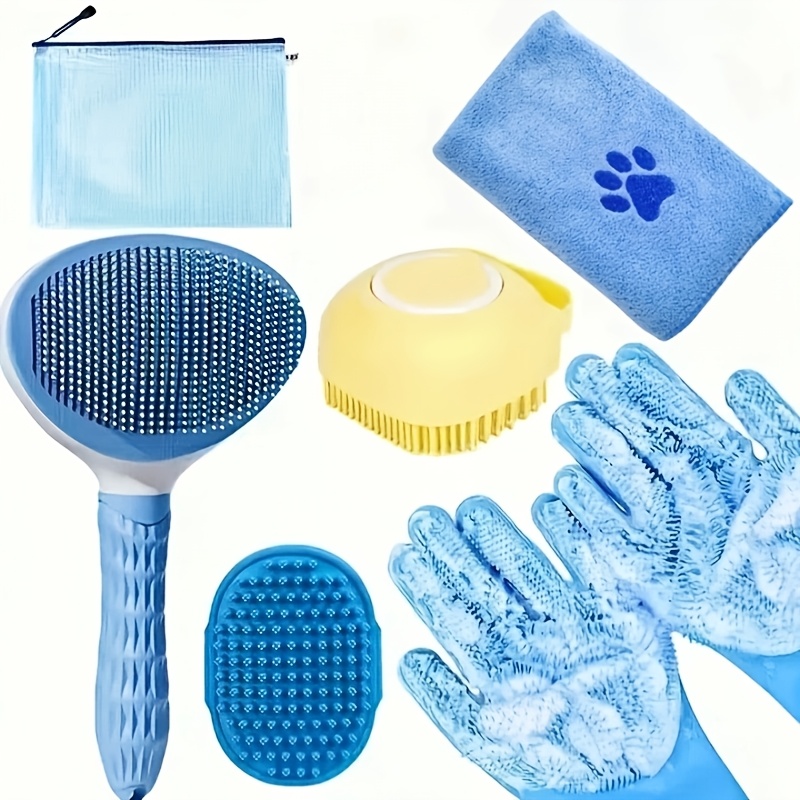 

6pcs Dog Grooming Kit - Silicone Bath Brush, Microfiber Towel, Washing Gloves & Shedding Tool - Care For A Coat, No Power Required, Pet Grooming