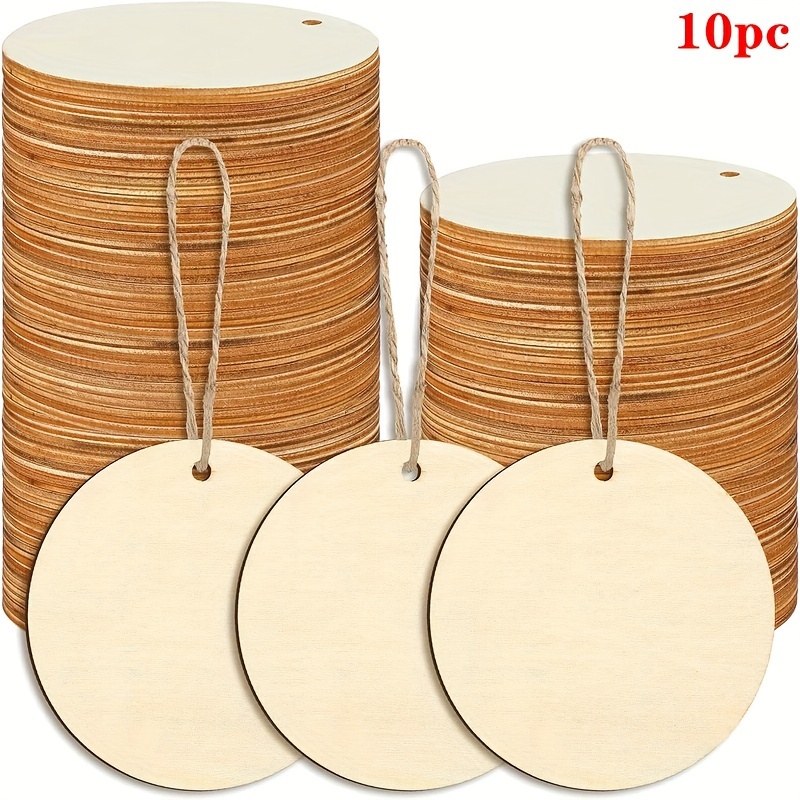 TEMU 10pcs Wooden Hole- Round Wooden Pieces Painting Graffiti Craft Wooden Pendant Ornaments Decor Items For Festivals, Weddings, Parties, And Home