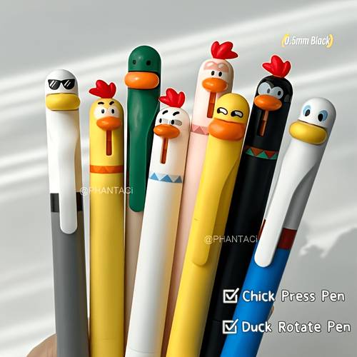 12pcs random pack and chick creative rotating gel pen 0 5mm black writing pen office supplies small gift 2 pens 10 refills