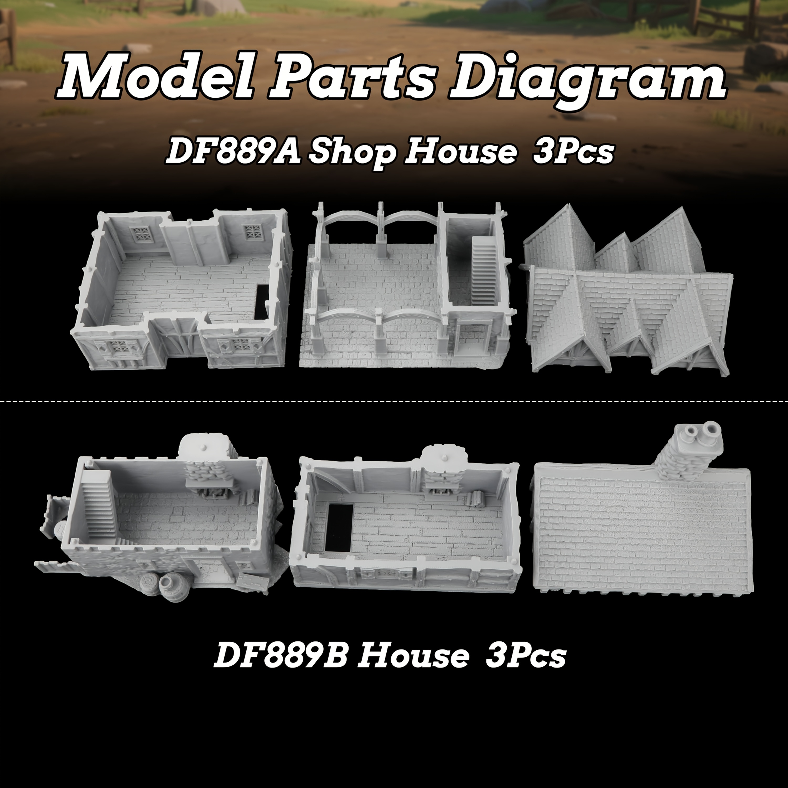 Medieval RPG Terrain, Miniature Shop House Diorama Kit