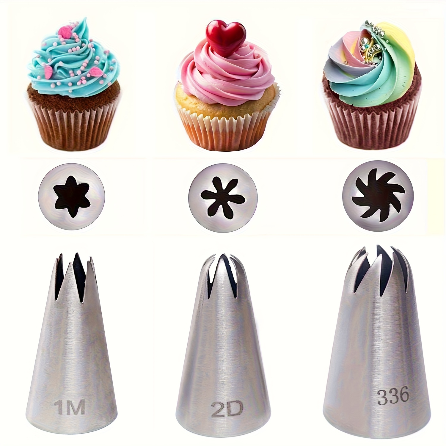 3pcs Pastry Nozzle Set For Cake Decoration Tools, Patterned Frosting Piping Tips, Cream Cupcake Nozzles, Baking Additions #1m 2d 336