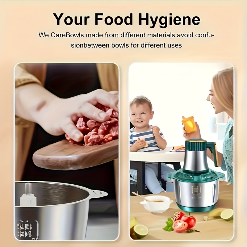 [Heavy-Duty 500W Motor] NONZHU Electric Meat Grinder & Food Processor with Noodle Maker - Heavy-Duty 500W Motor, Large Capacity 2L/3L/5L Food Chopper Suitable for Meat, Vegetables, Fruits, Nuts, 6/4 Sharp Blades (5L/3L/2