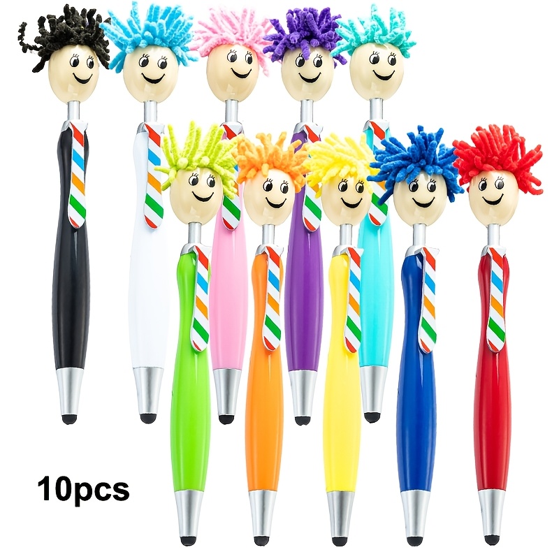 TEMU Mop Head Ballpoint Pens | Funny Pen With Plush Hair, Portable Writing , Cute Cartoon Signing Pens, Decor Gift For Office Home, Party Favors,