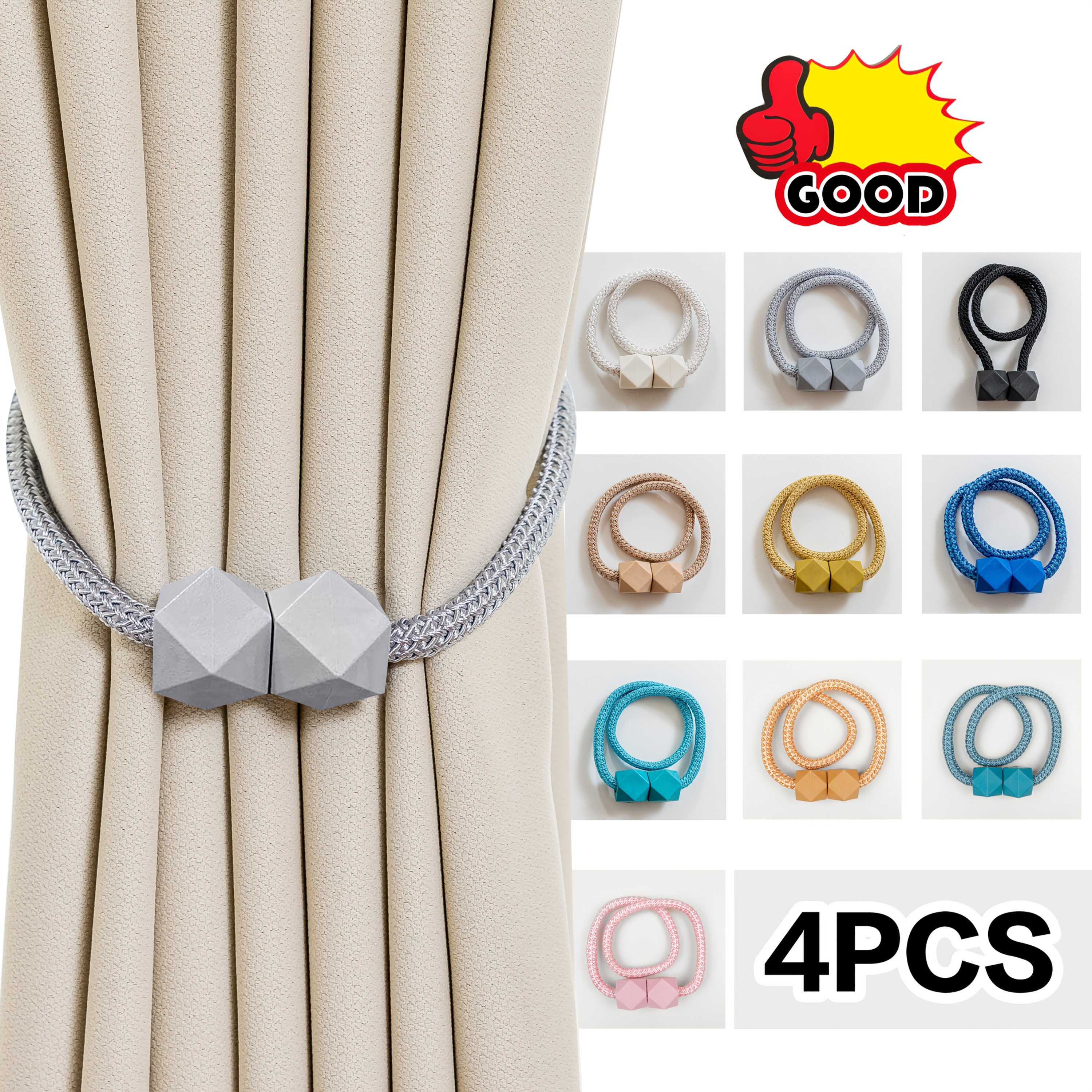 4pcs Modern Magnetic Curtain Tiebacks - Adjustable, Strong Hold for Bedroom & Living Room Decor