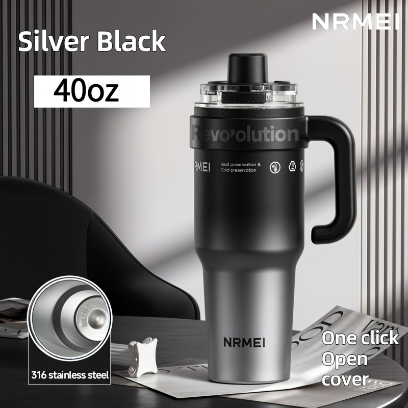 TEMU 40oz Ceramic Lined Insulated Tumbler With Handle, Flip 2 In 1 Straw Lid, Leak Proof Travel Cup, 24h Hot & 12h Cold , Fits Car Cup Holder, 18/10