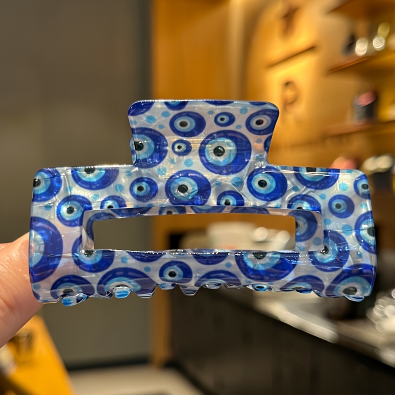 Image of Elegant And Cute Vintage Hair Clip, Medium Rectangular, With Evil Eye Print, A Versatile Hair Accessory Suitable For Women And, Ideal Holiday Gift - Single Piece (14 Years Old And Above)