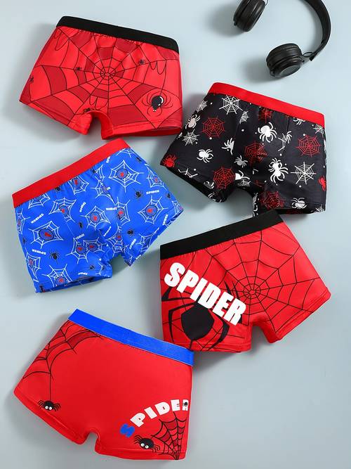 5 piece assorted boys underwear spider print cartoon soft and comfortable casual style for boys ages