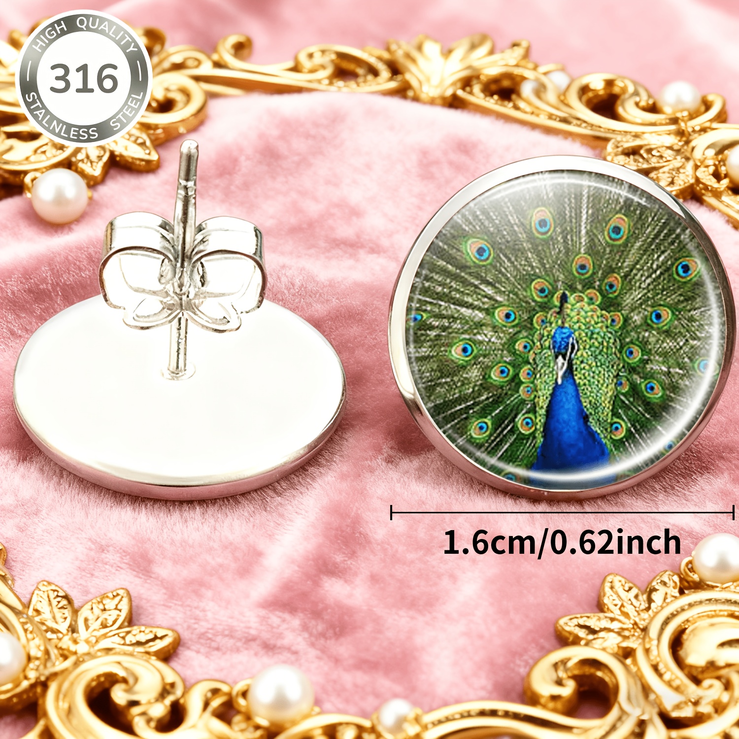 2pcs Set of Non-Piercing Peacock Tail Earrings and Studs
