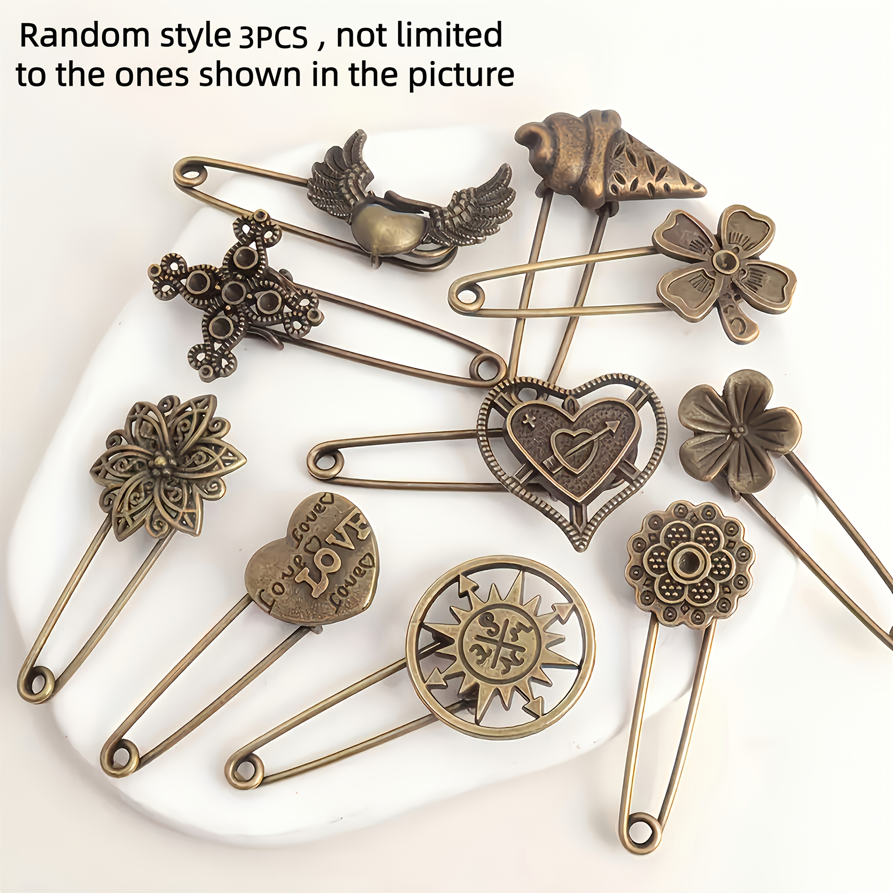 TEMU Set da 3 fibbie a spillo creative retr簷, fibbie a spillo di , accessori in metallo, accessori fai da te a , stili casuali