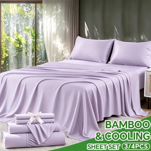 item picture 3 4pcs cooling bamboo fiber sheet set 16 inch extra deep pocket sheets cooling bedding ideal for hot sleepers wrinkle and shrink resistant twin full queen and king sizes