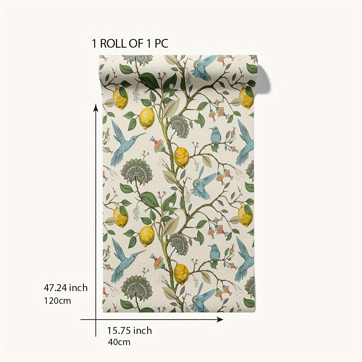 Image of Lemon, , Hummingbirds, And Pattern Wallpaper, Self-adhesive And Easy To Peel And Stick Home Decor, Suitable For Dining Rooms, Bedrooms, Living Rooms, And Other Decorative Accent Walls