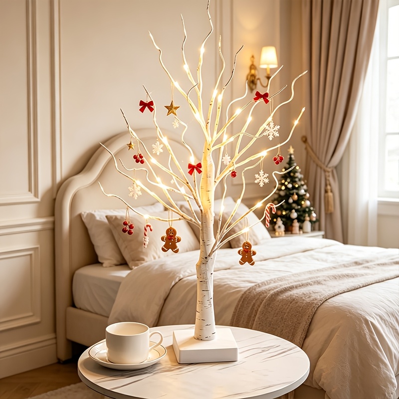 TEMU 1pc Christmas Decoration Birch Tree Lamp, 2-in-1 Usb Battery Box, 24led Tree Lamp Shaped Table Lamp, Suitable For Indoor Christmas, Holiday