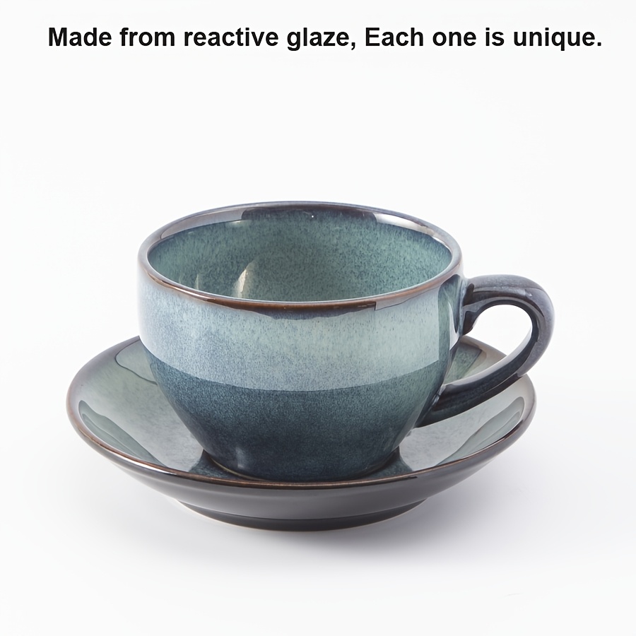 1set, 11.8oz Espresso Cups With Saucers, Ribbed Cappuccino Cups Ceramic For Coffee, Espresso, Latte And , Cups Set Aesthetic Gift