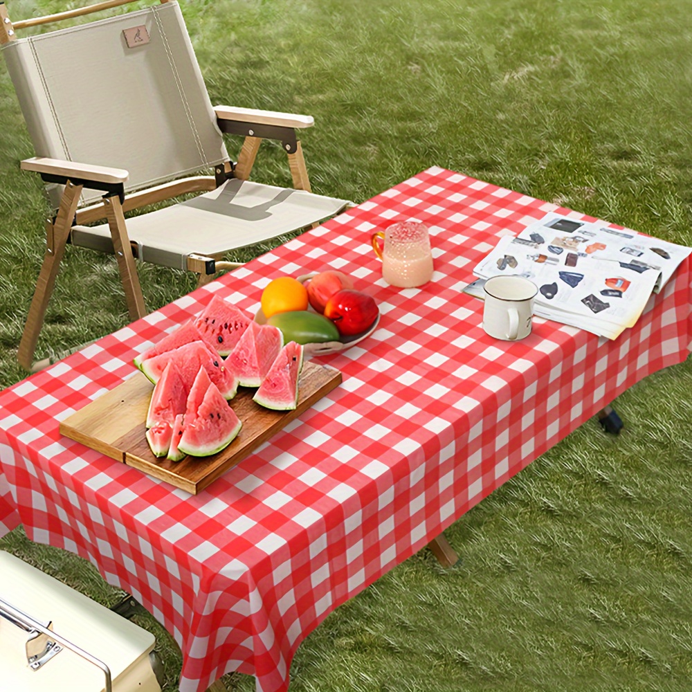 

Waterproof And Oil-proof Plastic Picnic Tablecloth, Hand-washable Woven Red And White Gingham Checkered Rectangle Place Mat, Outdoor Moisture-resistant Reusable Picnic Blanket - 80cm X 140cm