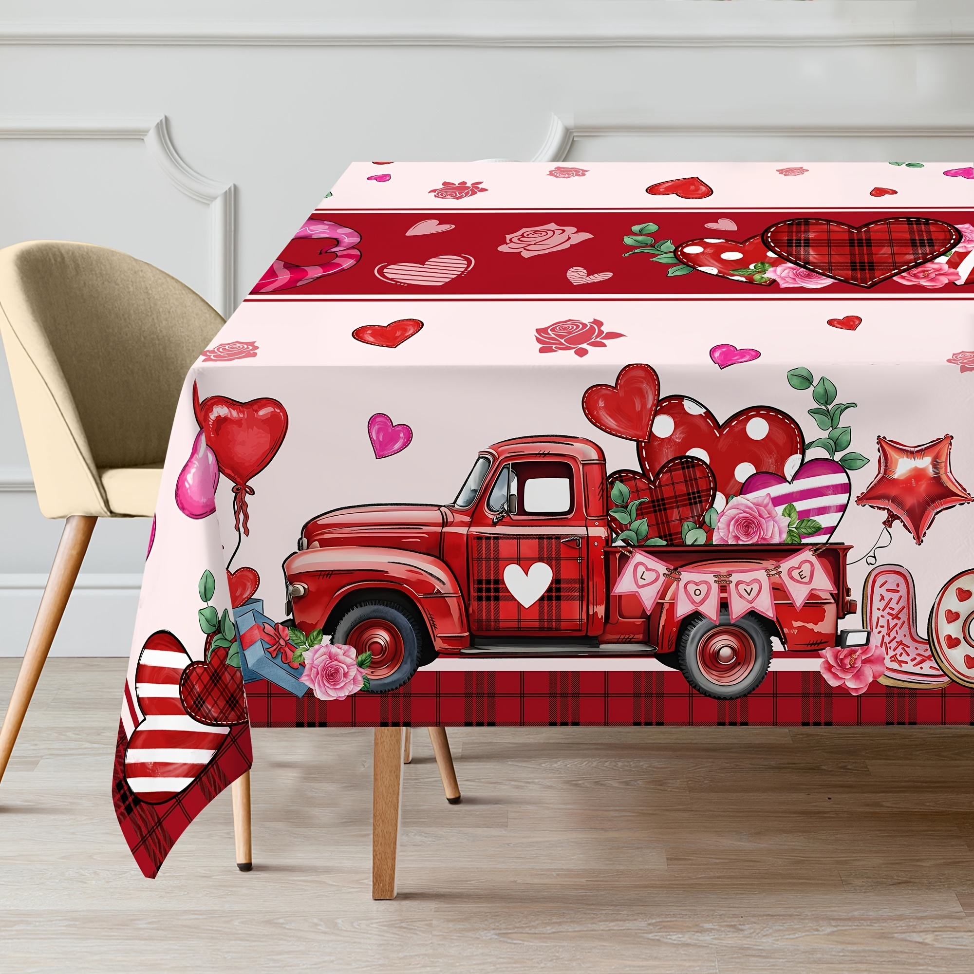 

Valentine's Day Pink Tablecloth With Romantic - Waterproof, Machine Washable Polyester, Anniversaries, Weddings & Parties