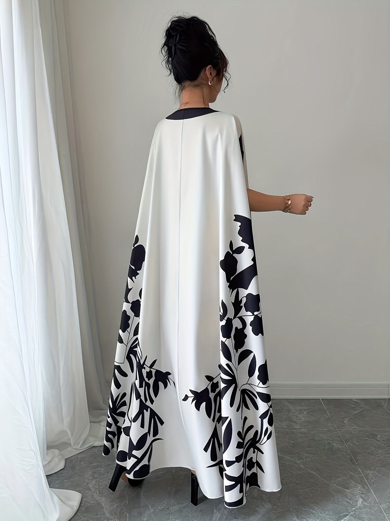 knee length dresses for ladies Women Maxi Dress, Elastic Waist Flowy Long Ankle Length Short Sleeve Pockets Boho Spring Summer Cute M / White