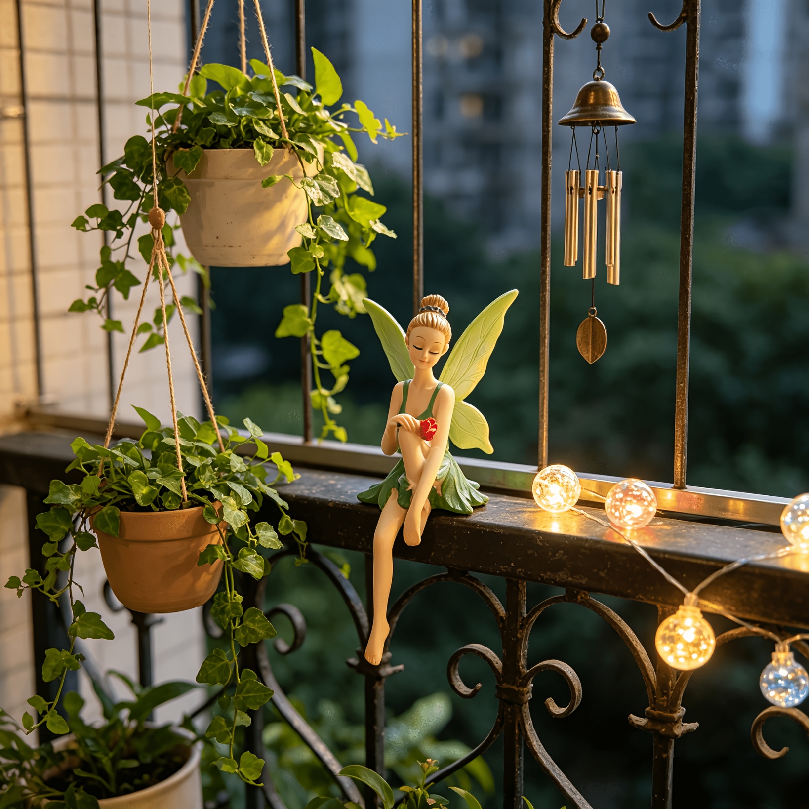 TEMU 1pc 1pcs Fairy Tale Winged Elf Girl Resin Statue - Elegant Seated Forest Fairy Figurine With Wings, Suitable For Outdoor/indoor Tabletop,
