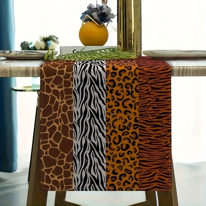 

Exotic Wildlife Table Runner - Zebra, Tiger, Giraffe & | Indoor/outdoor Dining & Parties