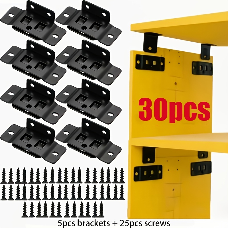 TEMU Lot de 30 pièces de vis à sangle à boucle métallique 2-en-1, 5 équerres d'angle et 25 vis, connecteurs en L à 90 degrés pour étagères et