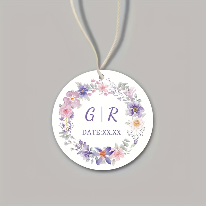 TEMU Personalized Elegant Floral Wedding Tags - Custom Round Paper Labels With Twine For Gifts, Anniversaries, Birthdays - Add Date & Name In Stylish