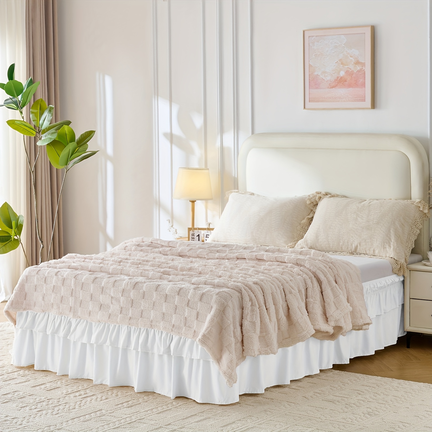 TEMU Niceleaf Ruffle Bed Skirt 16 Inch Drop, Elastic Wrap Around Bed Skirts For Twin Full Queen King Size Bed, Dust Ruffle, Machine Washable Soft