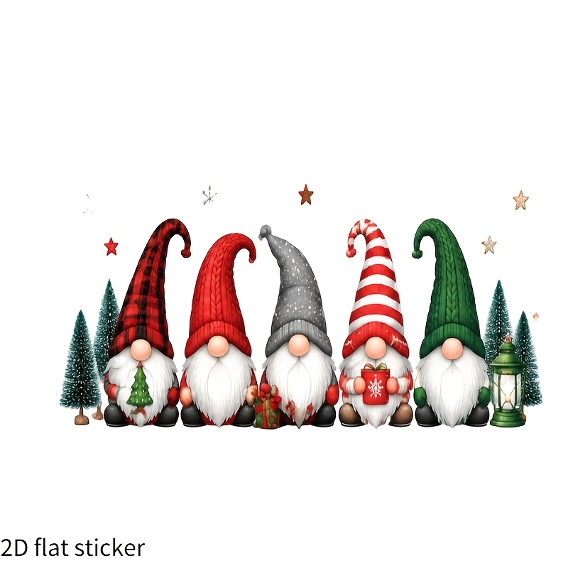 TEMU 1pc 2d Flat Pattern Sticker, Christmas Decoration Static Cling, Window Decal, Glass Mural, Window Sticker, Christmas Hat-wearing Dwarf Pine Tree
