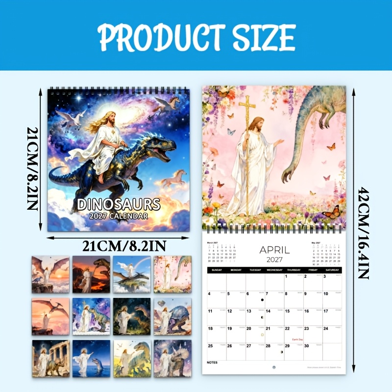 TEMU Calendario da parete pieghevole 2027 con design di che cavalcano, layout a quadrata grande da 12 mesi, foto e chiusura mensili, regalo di Natale