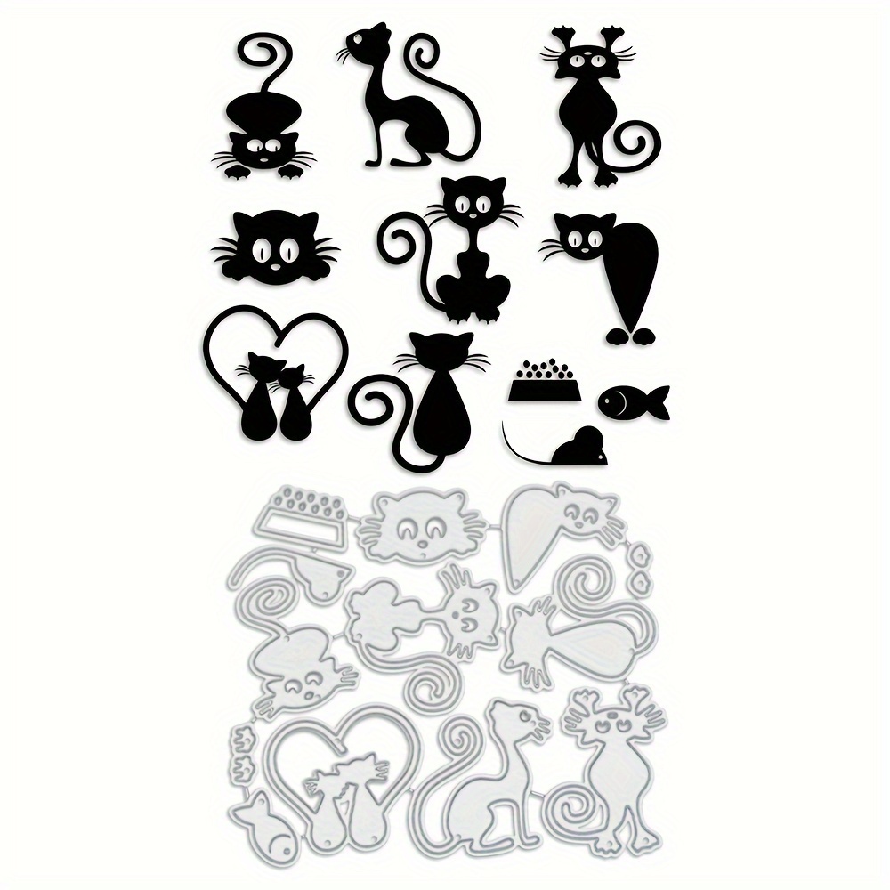 

Cats Metal Cutting Dies Set, Diy Scrapbooking Embossing Stencil Template, Carbon Steel Craft Die For Handmade Greeting Cards & Decorations