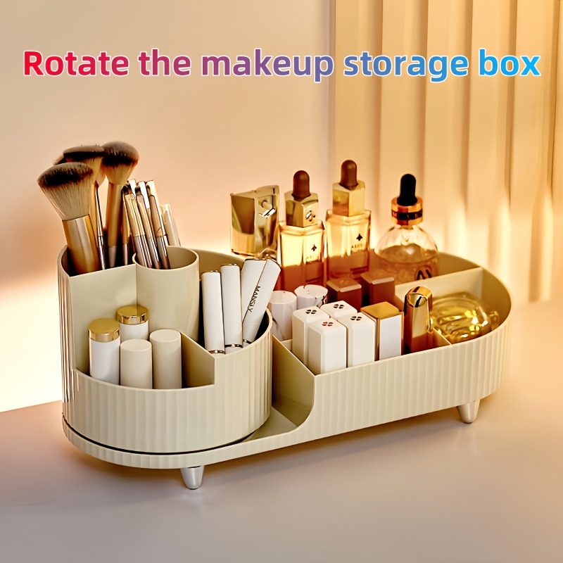 

1pc Cosmetic Storage Box, Makeup Brush And Lipstick Storage Box, Striped Design 360° , Suitable For Storing Makeup Brushes, Lipsticks, Perfumes, And Jewelry - Multifunctional Storage Box