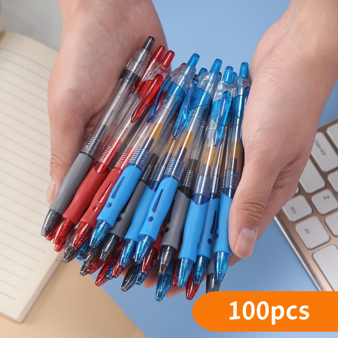 100支伸缩式凝胶笔、0.7mm黑色蓝色红色墨水凝胶笔、大容量圆珠笔，套装包括：50支凝胶笔+50支替换笔芯，适用于办公室、学校和家庭写作办公 商品详情 3