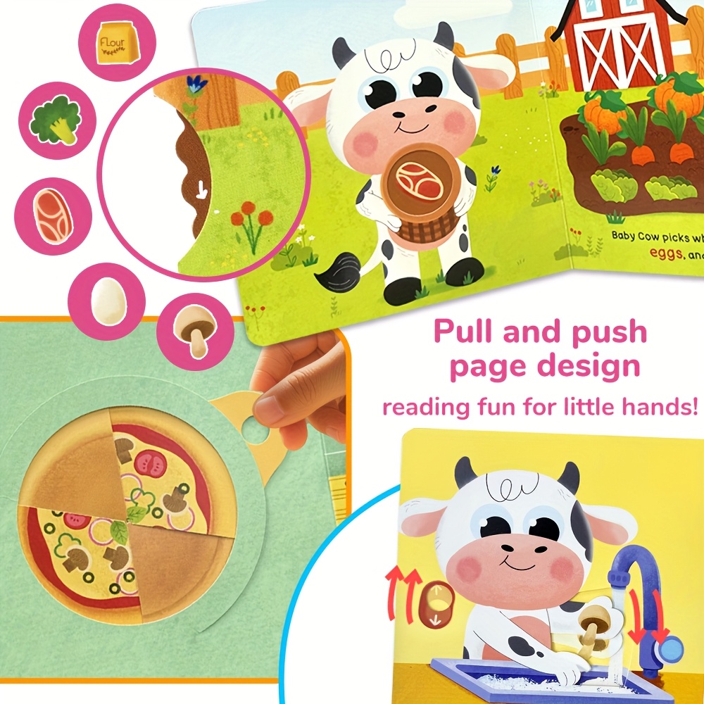 Baby Cow's Pizza Party Push-Pull Book for Good Behaviour