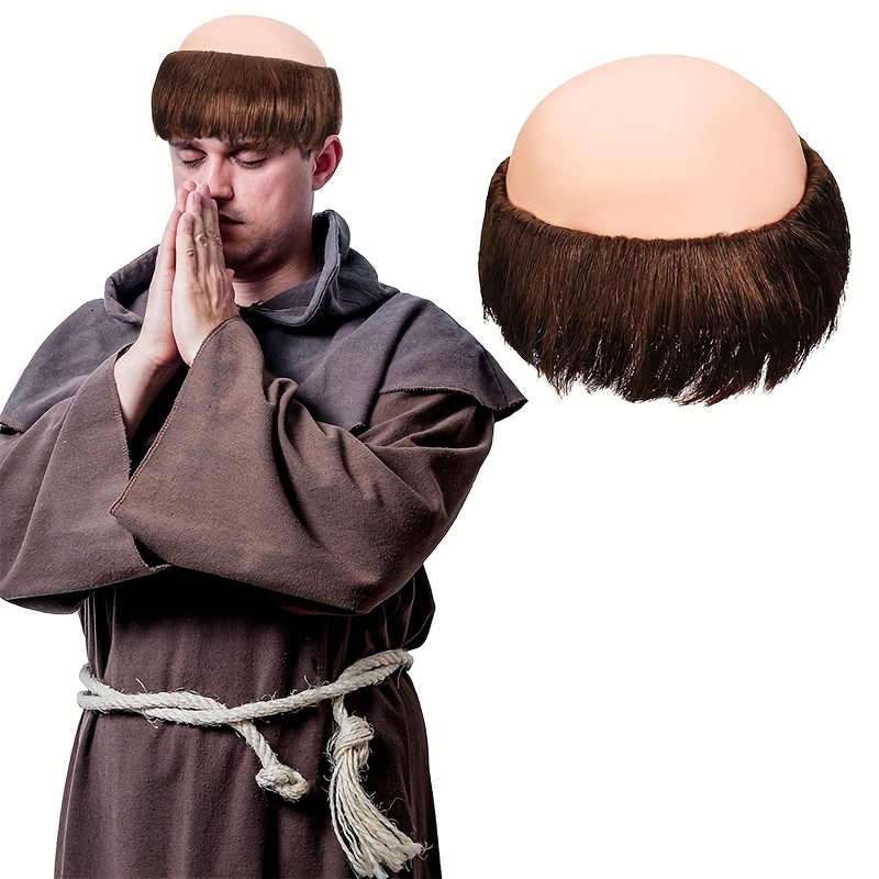 Image of Halloween Bald Mediterranean Grandpa Carnival Wig Headpiece, Monk Costume Roleplay, Monk Cosplay Wig, Christmas Carnival Night Costume Party Wig