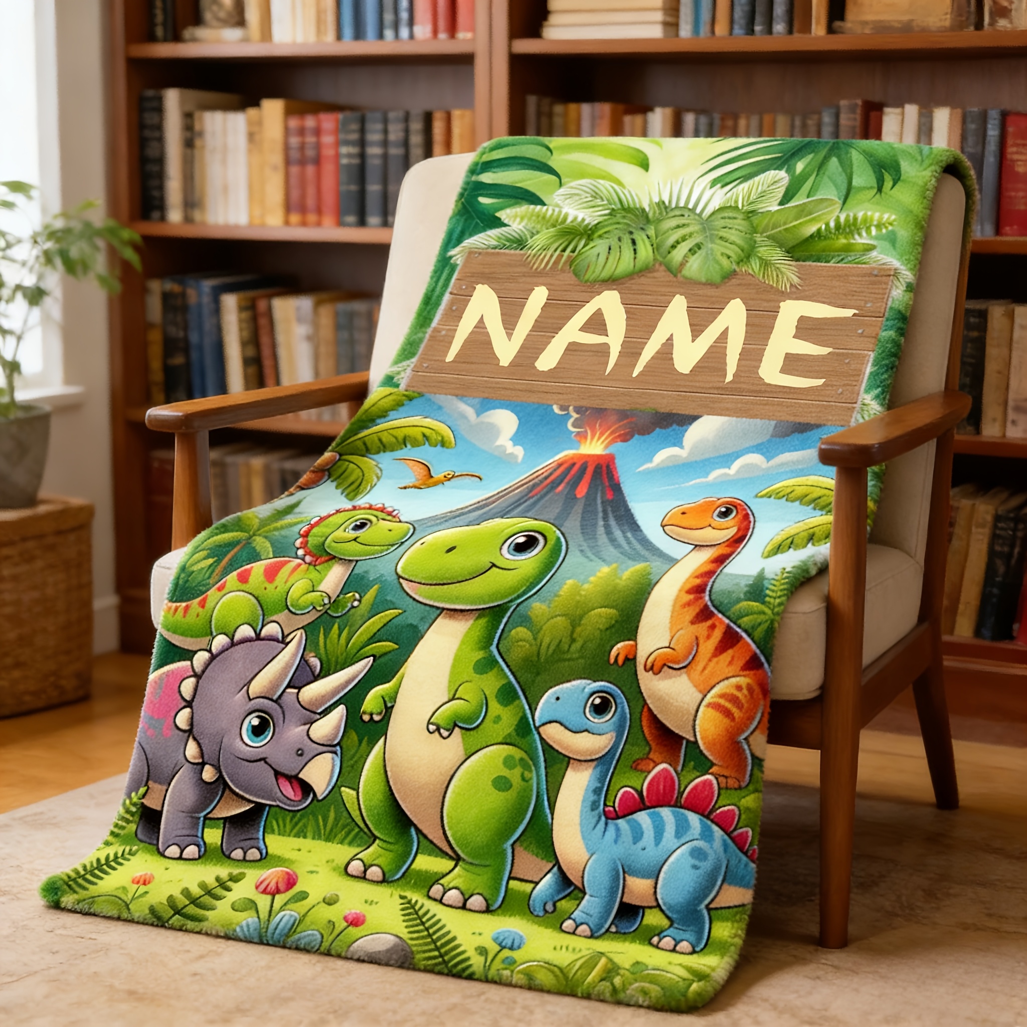 Personalized Dinosaur Flannel Blanket, Customizable with Name
