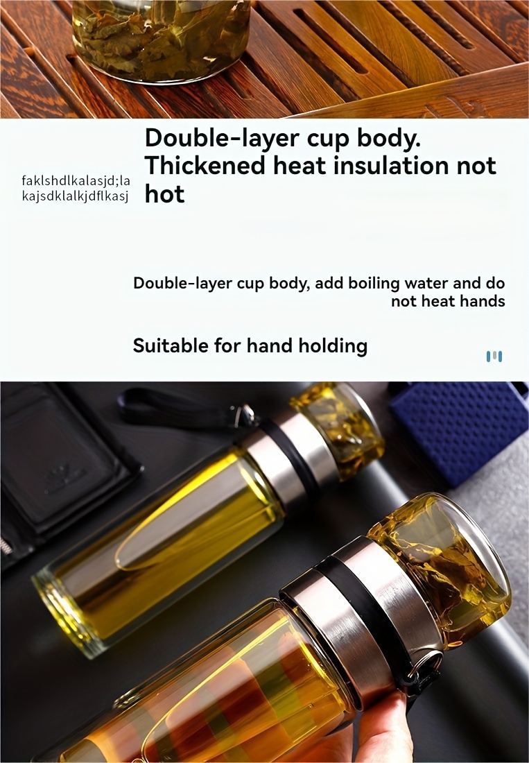 double wall borosilicate glass tea cup stainless steel infuser portable tea     anti   heat insulating transparent office outdoor water mug business grade car mountable drinkware details 3