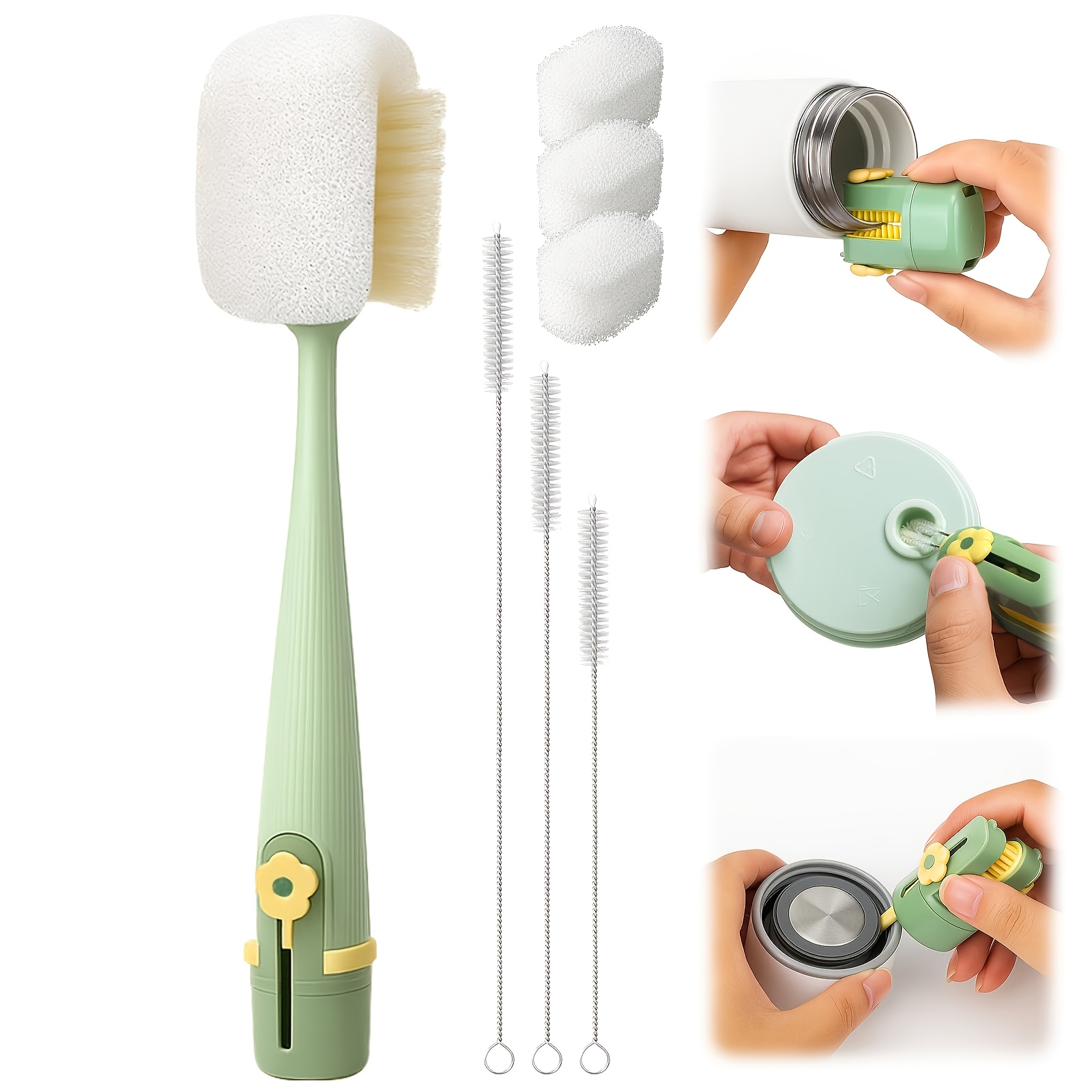 TEMU 7pcs Water Bottle Cleaning Brush Set, Featuring Multi-functional Brush Head And Straw Cleaner, Suitable For Cup Additions