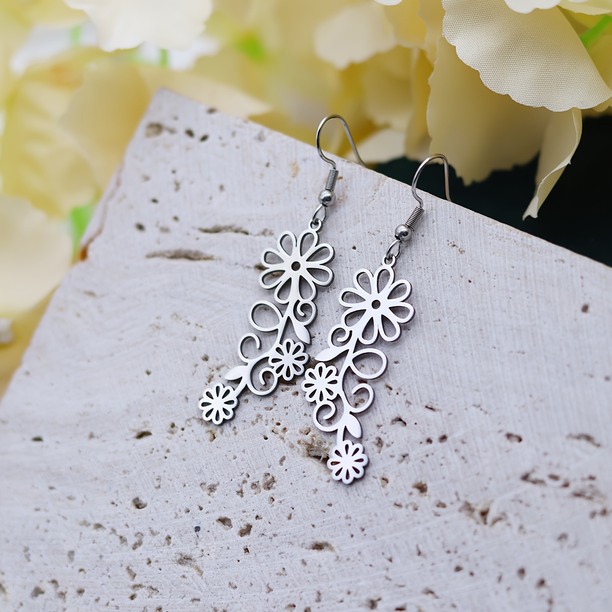 TEMU Vintage 304 Stainless Skeleton Charms - Looking Botanical Clusters, Jewelry Earrings For Daily Wear & Gifts, (no Plating)
