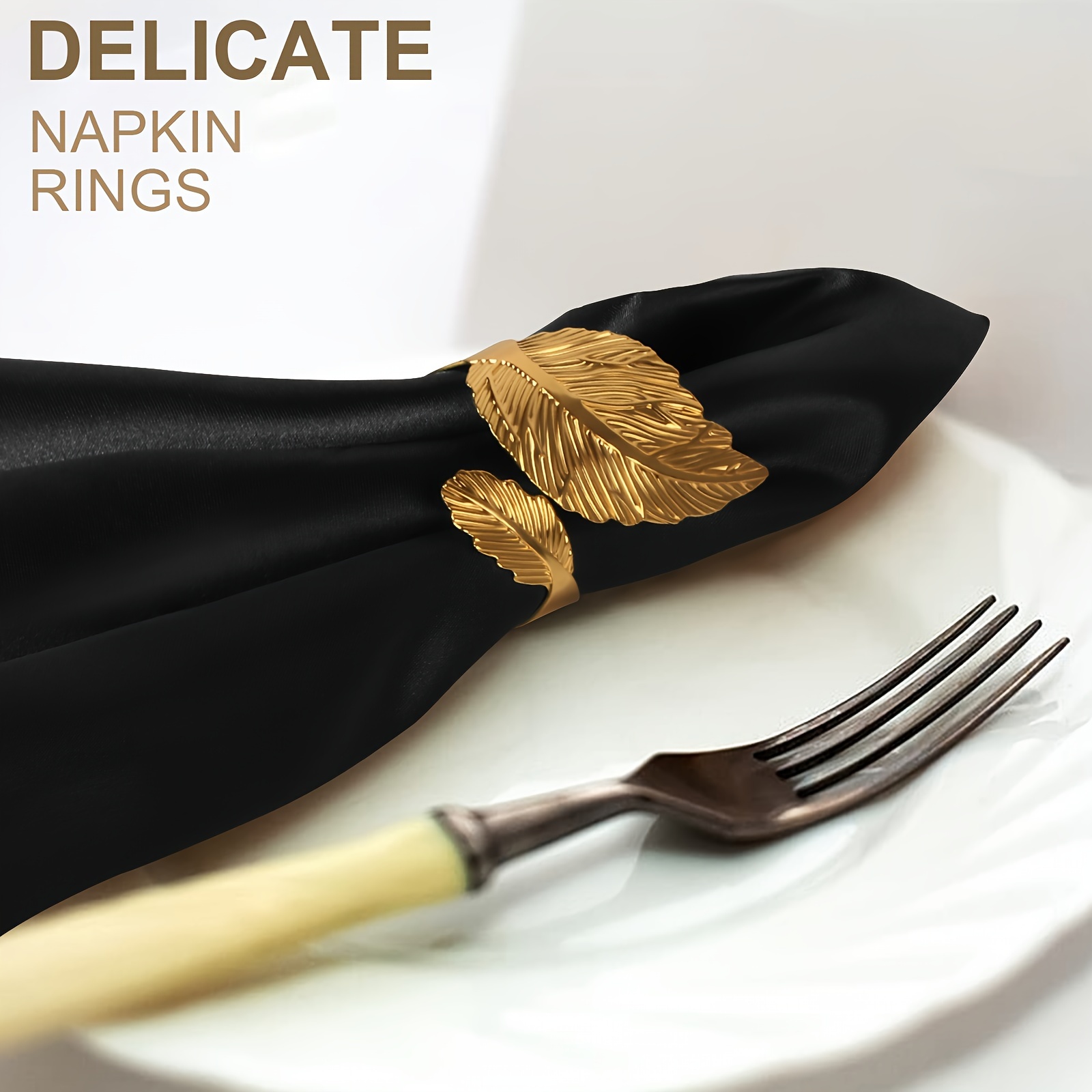 6pcs black cloth napkins 6pcs golden napkin rings set Temu