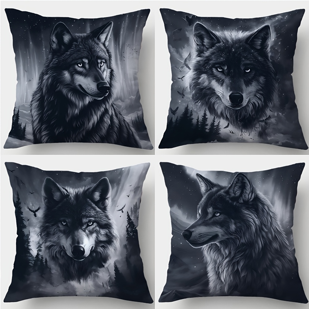 TEMU 4pcs, Printed Pillowcase, Wolf-themed, Dark Tones, A Mysterious And Cold Atmosphere. Suitable For Halloween, Daily Gatherings, Festivals And