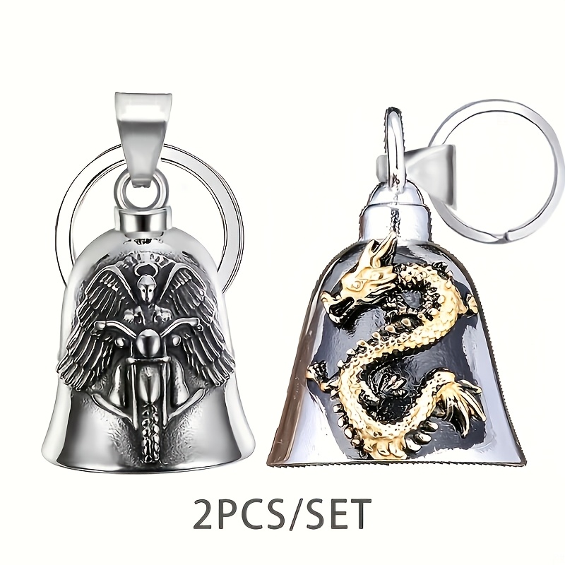 TEMU 2pcs Dragon Motorcycle Bell Keychain - Men's Good Luck Amulet, Vehicle Additions, Suitable For Motorcycles, Bicycles, Pets, Backpack Key