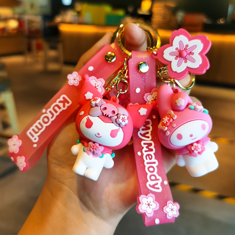 

Hello Kitty Sakura Pink Doll Keychain With Floral Charm, Cute Cartoon Lightweight Durable Pendant