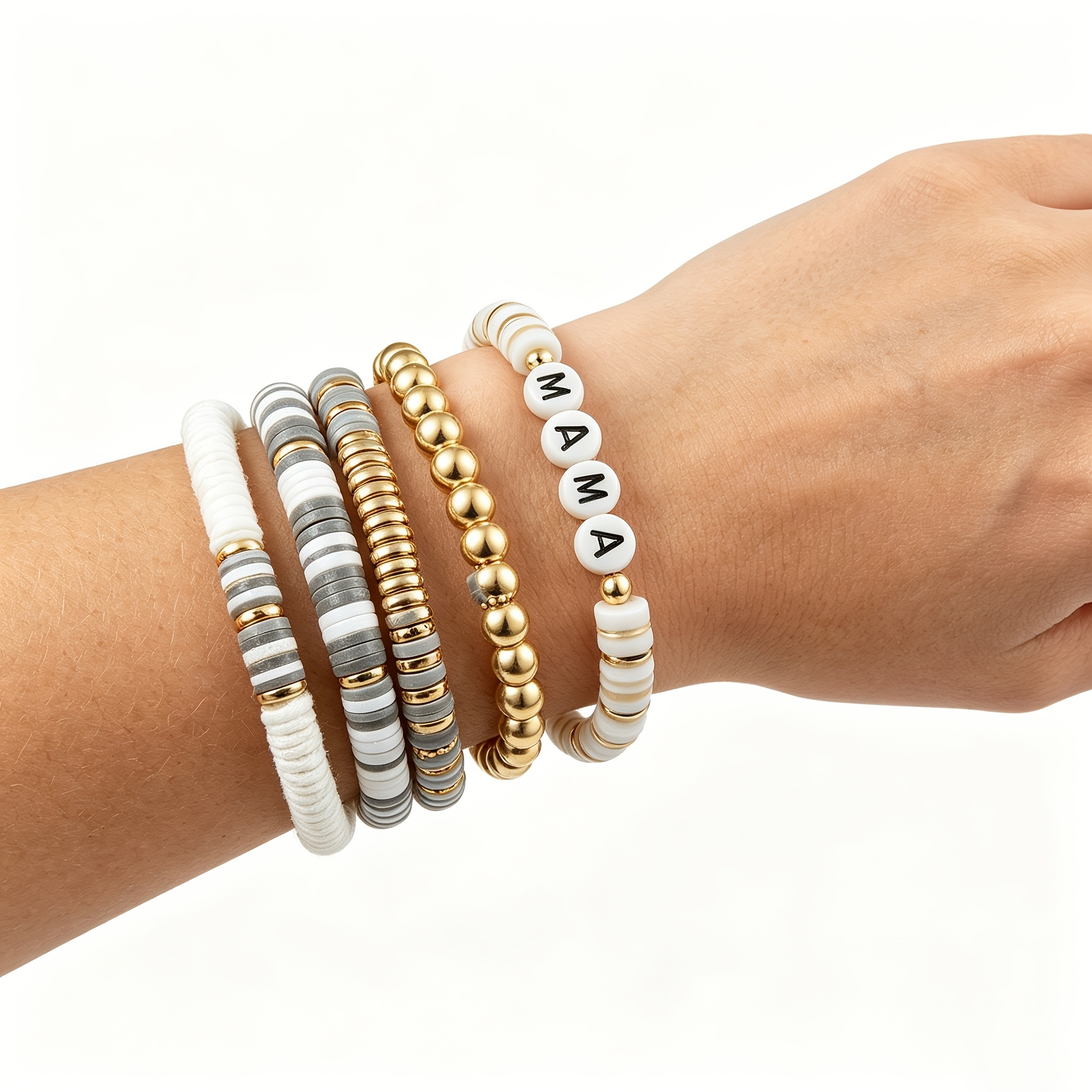 MAMA Bracelet Set, Stackable Gift for New Moms