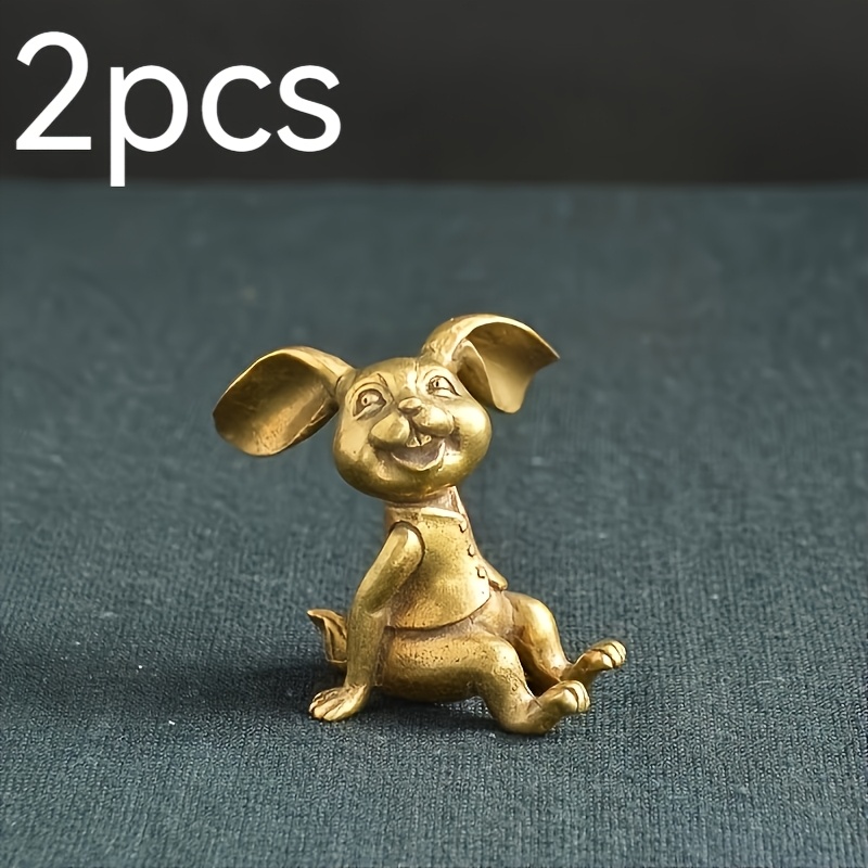 TEMU 2 Stücke Vintage Messing Kaninchen Figürinen - Goldene Tier Skulpturen mit Ohren & Schwanz, für Schreibtisch Dekoration, Zuhause & Büro,