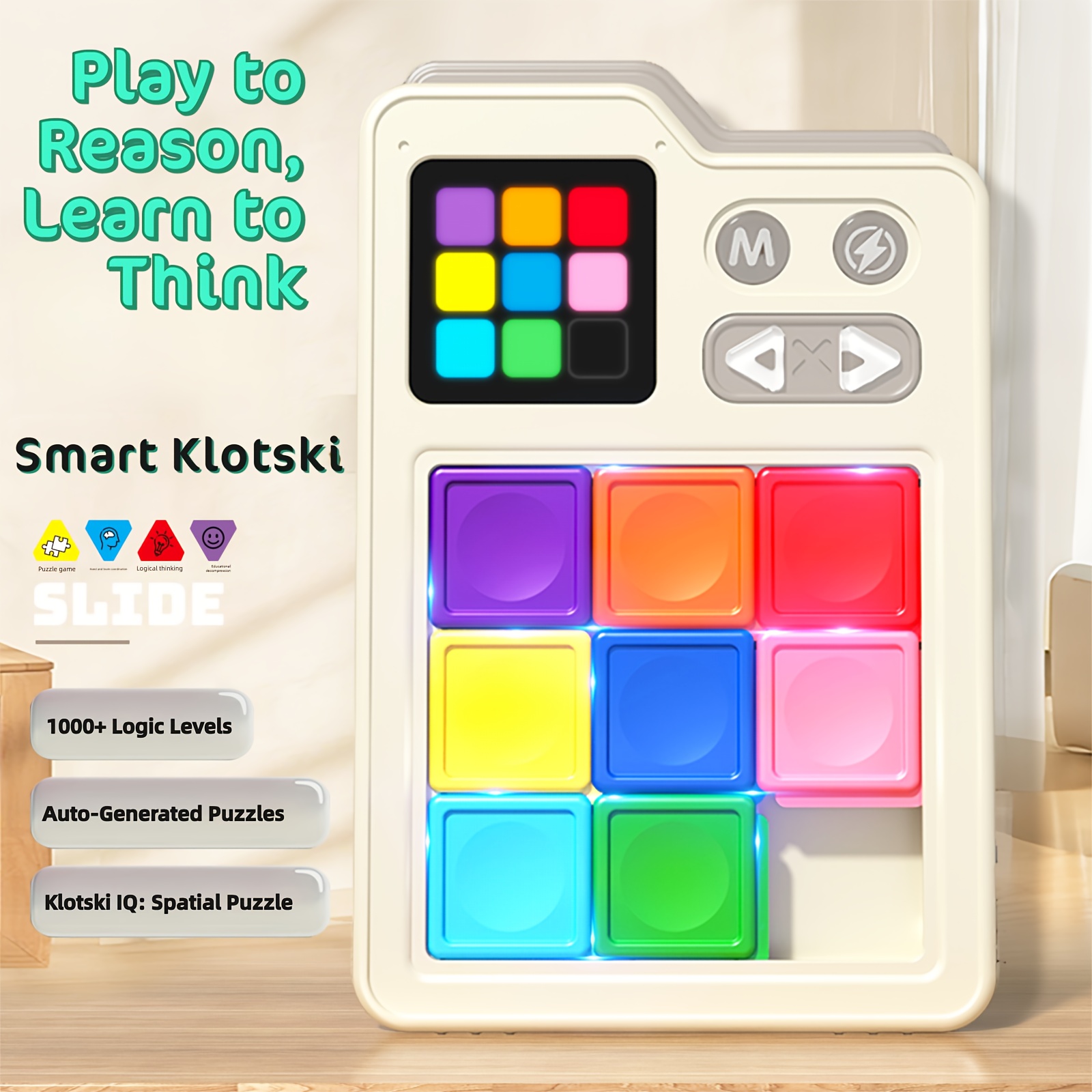 Jeu de Puzzle Électronique Klotski Éducatif, avec Plateau de Jeu à Induction et Effets Sonores Électroniques. Niveaux de Difficulté Progressifs, Idéal comme Prix en Classe ou Cadeau d'Anniversaire, de Noël ou de Rentrée Scolaire pour Enfants de 6 Ans et Plus. Piles Non Incluses dans l'Expédition
