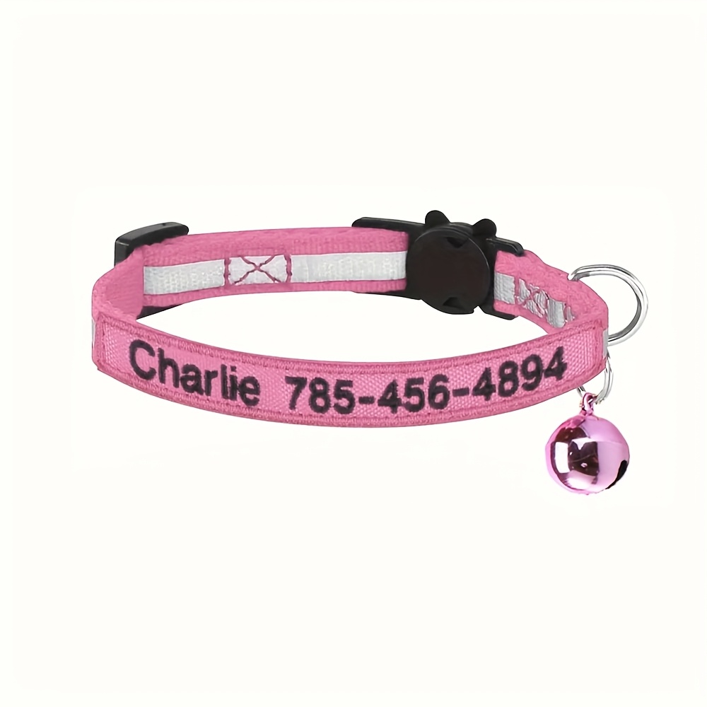 TEMU Custom Reflective Cat Collar , Embroidered Name And Phone Number, , Multiple Colors (black, Red, Pink, Rose)