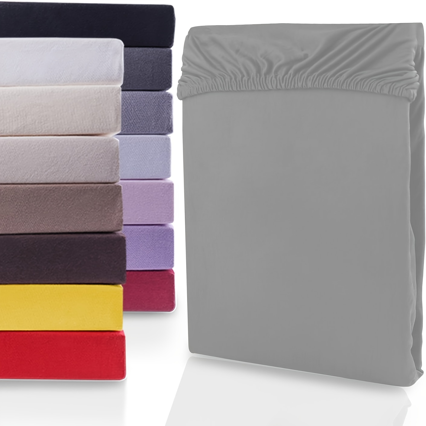 4pcs 100% Jersey Fitted Sheet 130gsm, Full Fitted Sheet, 30cm Skirt, Hypoallergenic, Breathable Bed Sheet, Suitable For Bedroom, Dorm And , Machine Washable, Bedding, With Elastic Corners.
