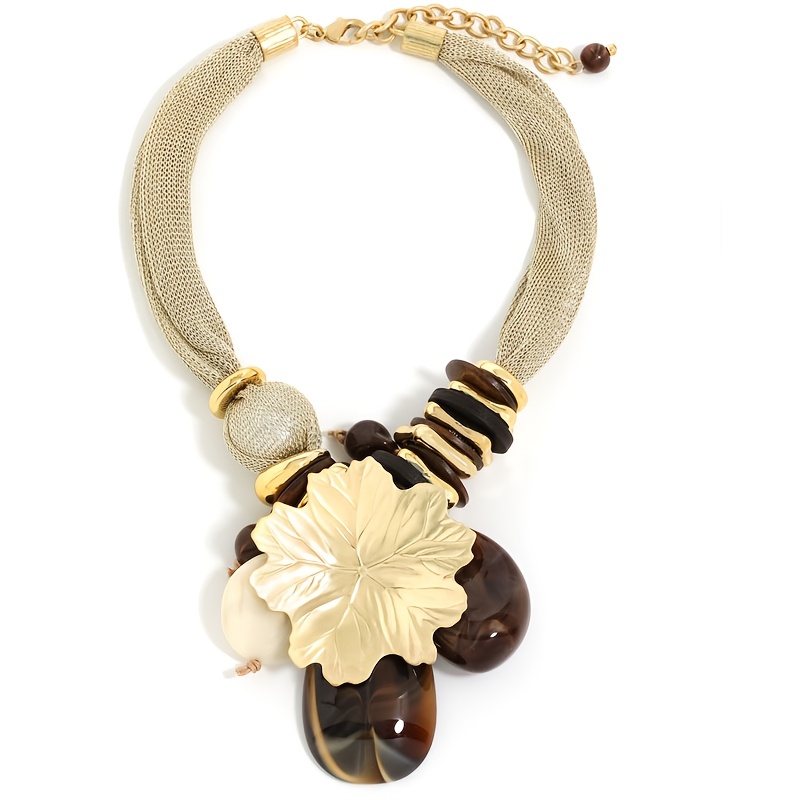 Golden Leaf Pendant Necklace - Bohemian Vintage Resin