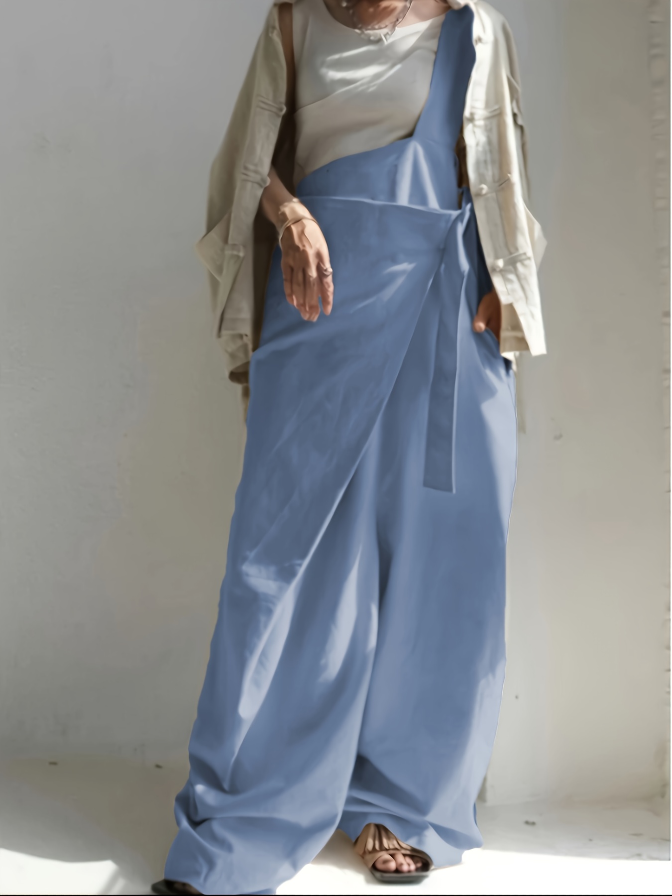 Personalized Wide-Leg Overalls with a Single Shoulder Strap (Without a Belt)