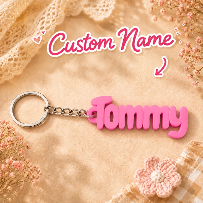 TEMU [Gepersonaliseerd] 1 stuks Gepersonaliseerde Text Naam Sleutelhanger 13 Kleuren Multicolor Letter Naamplaat Koppels Bijpassende Rugzak Beker