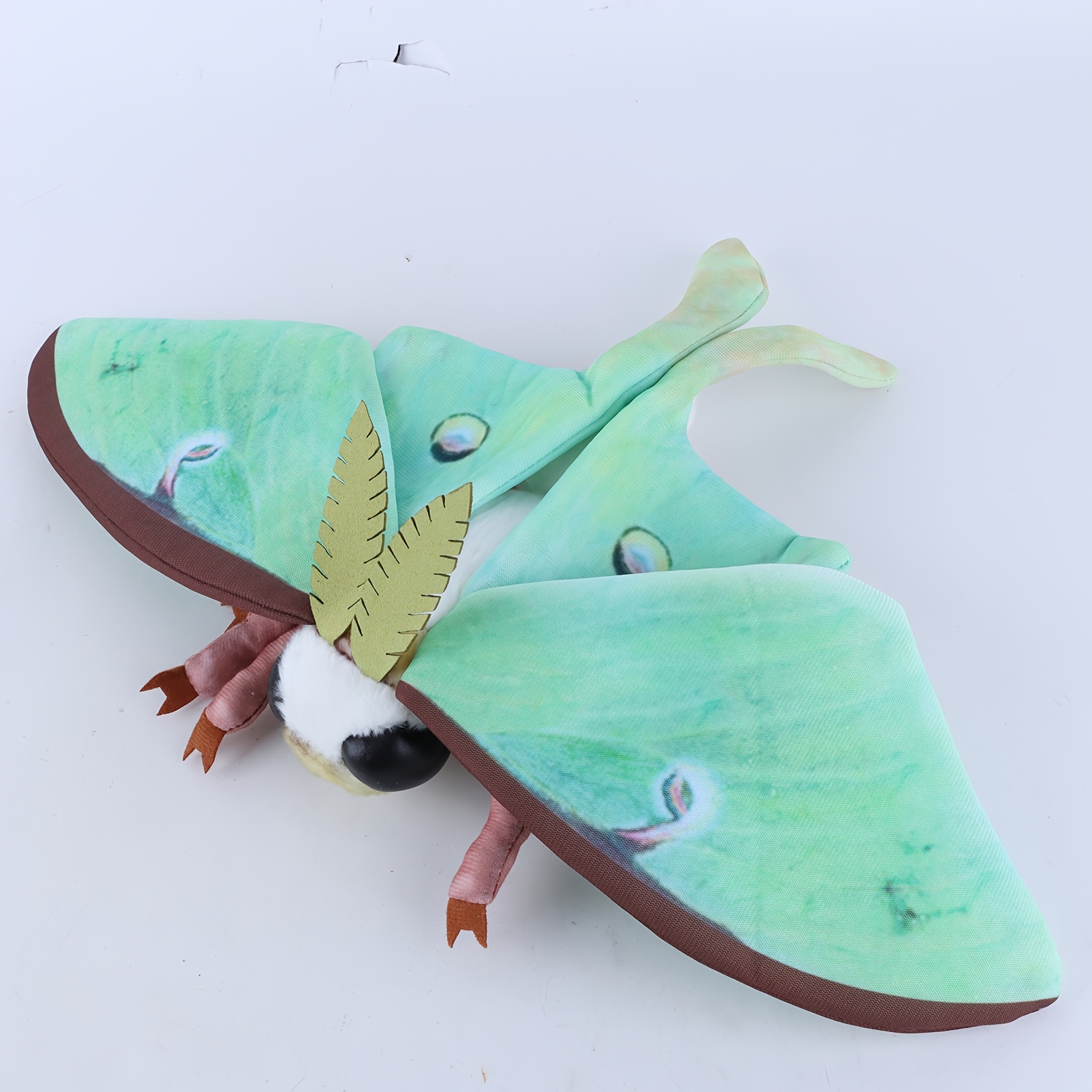 Image of 46cm/18.1in Lifelike Luna Moth Plush Toy Realistic Green Moon Moth Stuffed Animal, Soft Fluffy Insect Plushie Decor & Gift For Holidays Such As Halloween, Christmas, Easter, And Birthday