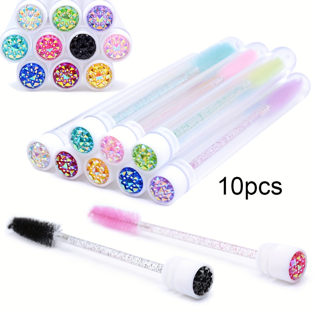 

10pcs Crystal Eyelash Brushes Tube Reusable Sparkling Diamond Lash Brush With Dust-proof Case Container Eyebrow Comb Lash Makeup Women Set